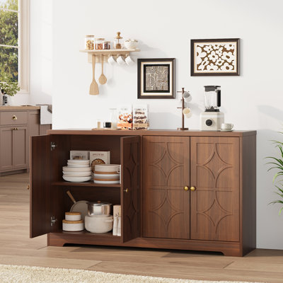 Modern Sideboard Buffet Cabinet, 55" Buffet Storage Cabinet with Adjustable Shelves, Wood Coffee Bar Cabinet