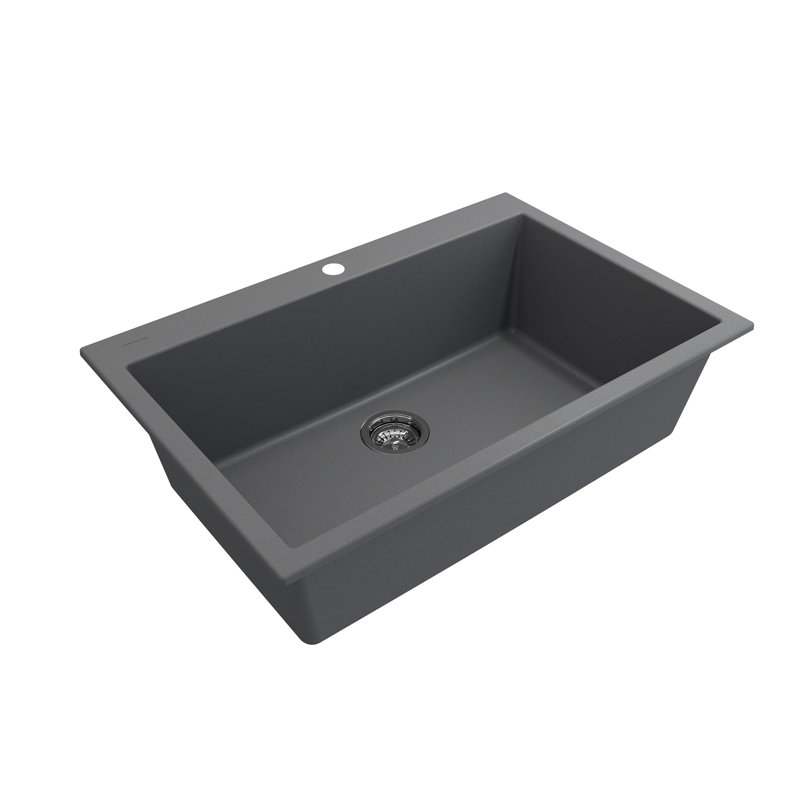 Terralife Hyperion 33 Dual-Mount Granite Composite 33 In. Single Bowl Kitchen Sink, Concrete Gray