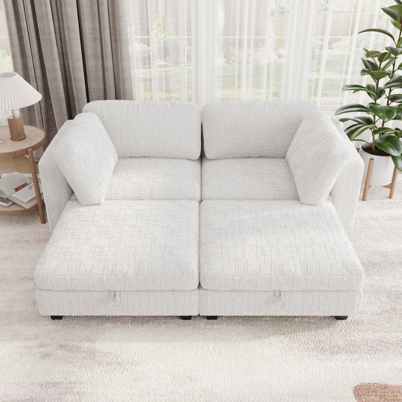 Ensemble canapé-lit d'angle modulaire Nestora avec rangement dissimulé, canapé d'angle flexible, Beige