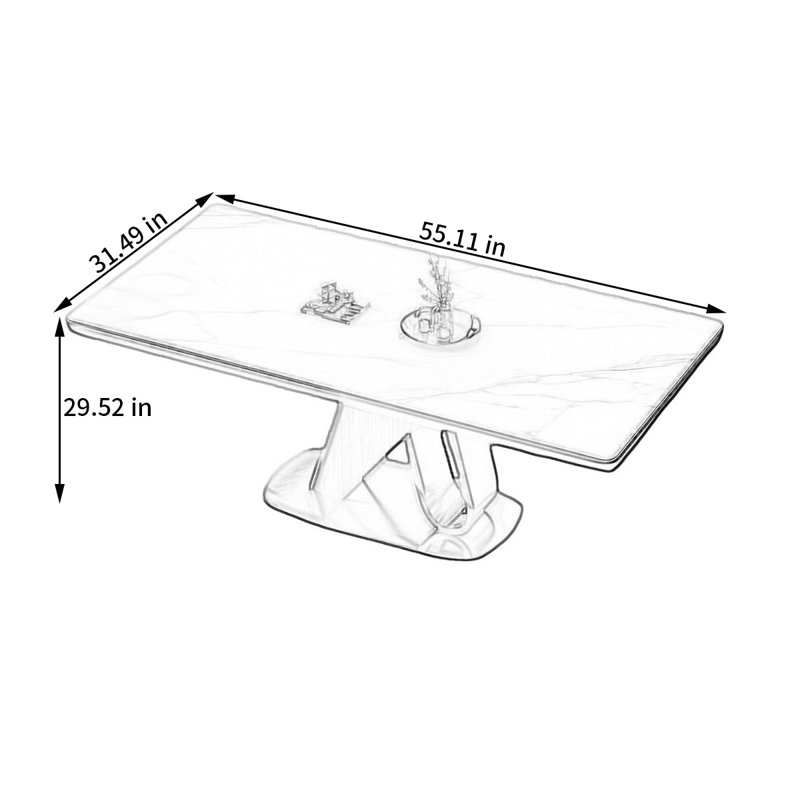 Table de salle à manger rectangulaire en pierre claire, H 29,52 po x L 55,11 po x l 31,49 po