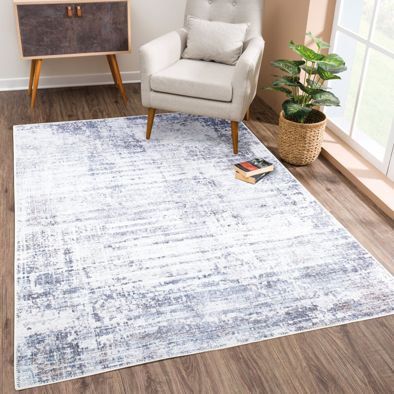 Tapis lavable antidérapant - gris / gris anthracite / bleu, Rectangle 6 pi x 9 pi