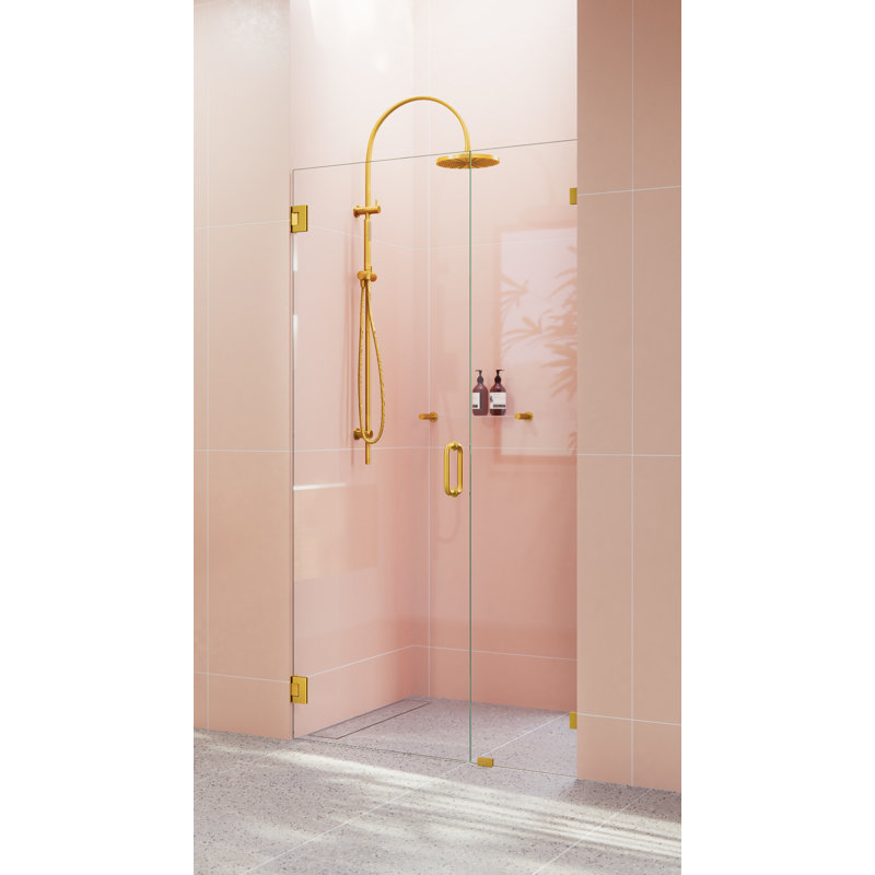 Illume 42.5 in. x 78 in. Fully Frameless Wall Hinge Shower Door, Satin Brass