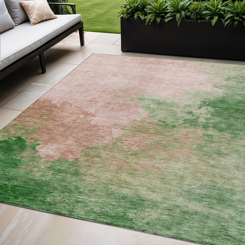 Tapis intérieur lavable abstrait rose et vert 5 pi x 8 pi