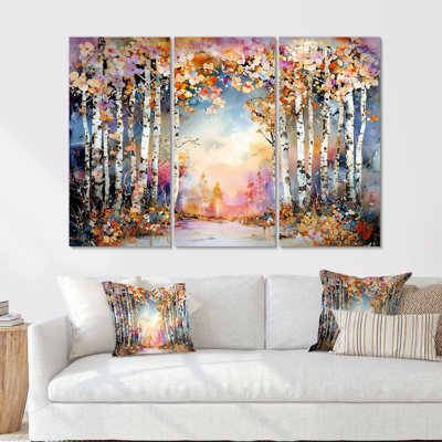 Vivid Symphony Of Forest Birch Trees II - Tree Birch Wall Art Living Room Set