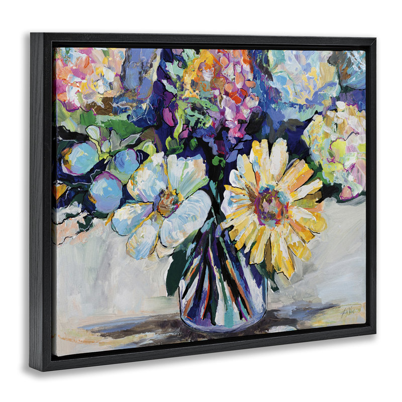 «Exciting Times Bouquet», art mural encadré par Jeanette Vertentes, Cadre flottant noir de jais, H 25 po x l 31 po