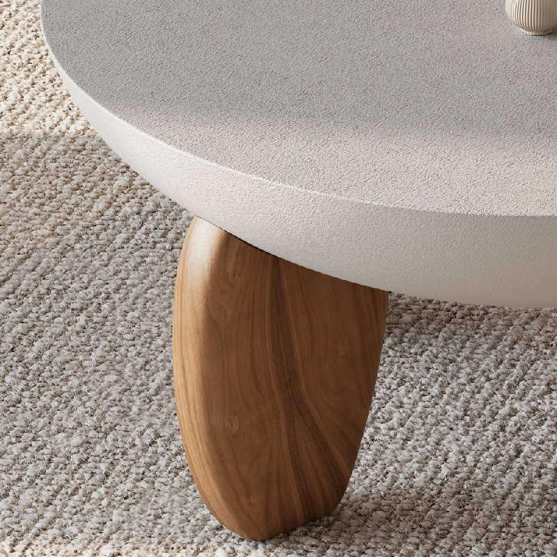 Curva Round Coffee Table With Wood Legs, Gray