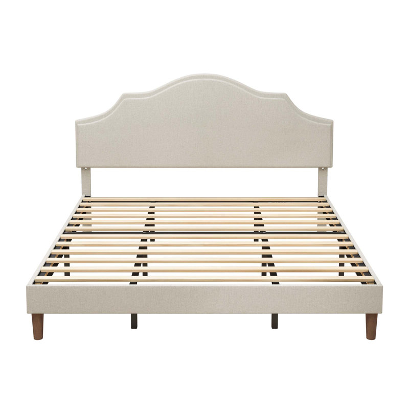 Lit plateforme tapissier avec tête de lit ajustable, rembourré en tissu de lin, lit plateforme de style simple et moderne sans sommier, assemblage facile