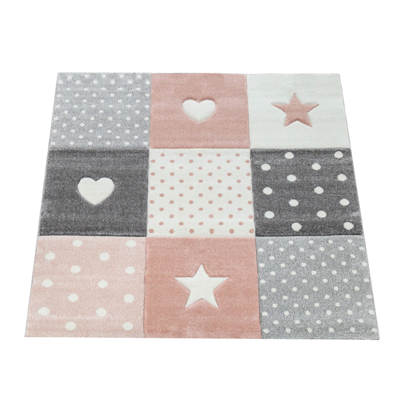 Lewin Geometric Area Rug, Square 4'4", Pink