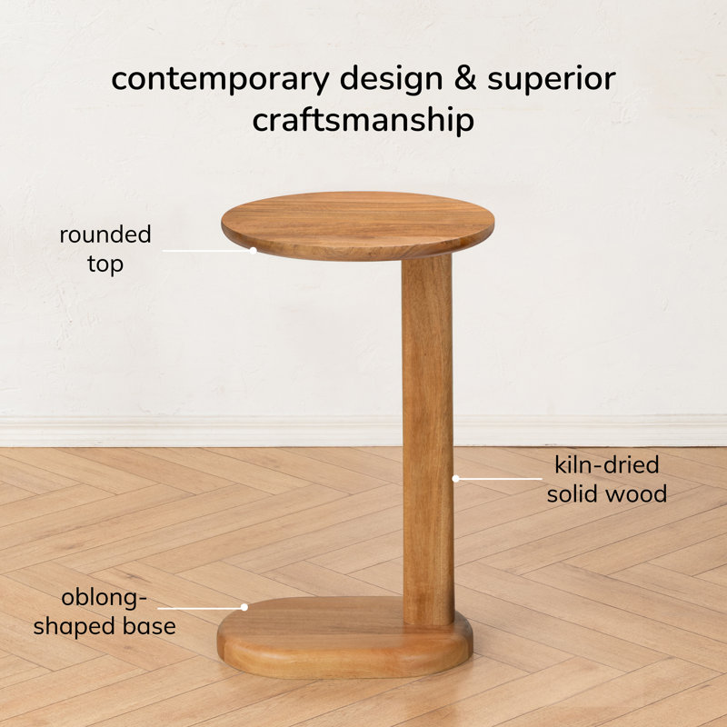 Veta Solid Wood C Shaped Side Table, Mid Tone Honey