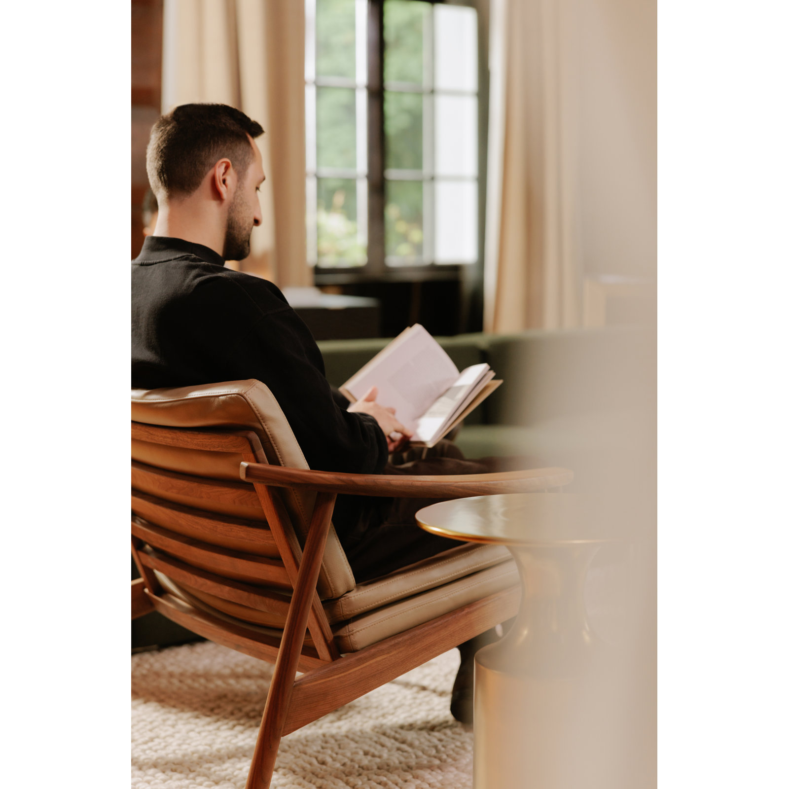 Ciera Walnut Genuine Leather Armchair, Soft Brown