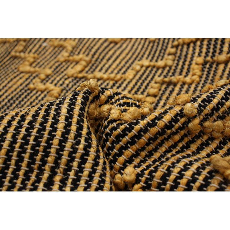 Tapis noir / jaune en jute / sisal rectangulaire tissé à la main et à plat 5 pi x 8 pi 5 po Southwestern