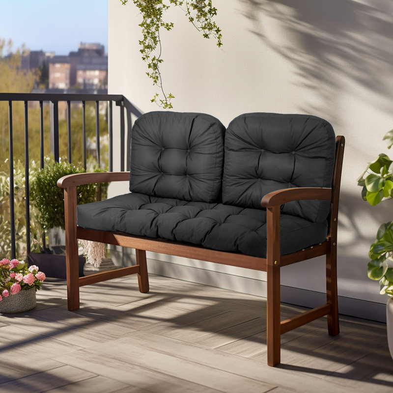 Three-piece rattan chair cushion set, waterproof and UV-resistant, with non-slip bottoms, suitable for outdoor patio furniture cushions—Black