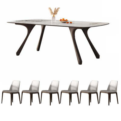 Solid wood sintered stone dining table set