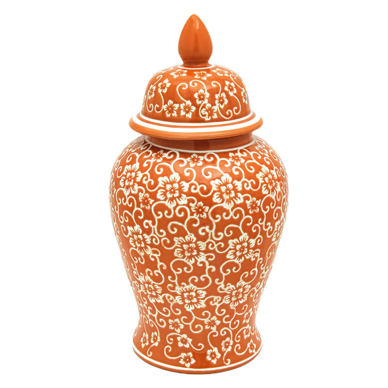 Timeless Chinese Temple Jar, 18", Orange Flower