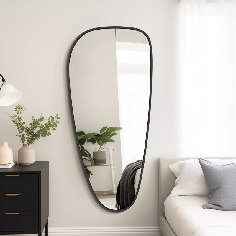 Modern Asymmetrical Aluminum Framed Mirror for Bedroom, Living Room, Black