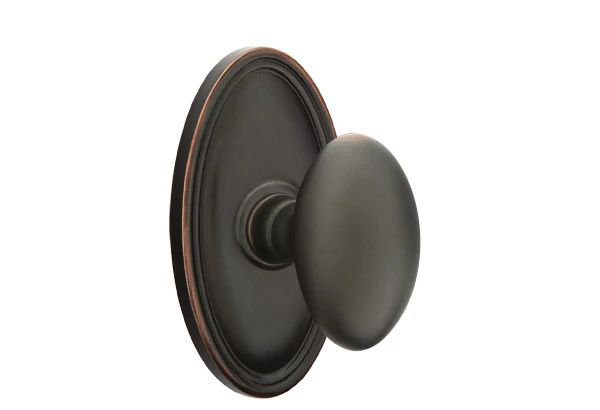 Ensemble de mortaise intérieure Emtek avec rosette ovale et bouton d'œuf (droit), Bronze frotté à l'huile