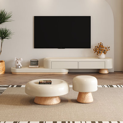 Table basse et meuble télé avec bords arrondis