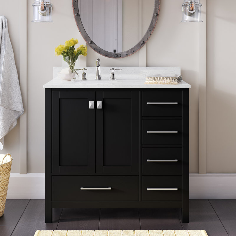 Irene 36'' Single Bathroom Vanity with Engineered Marble Top, Black
