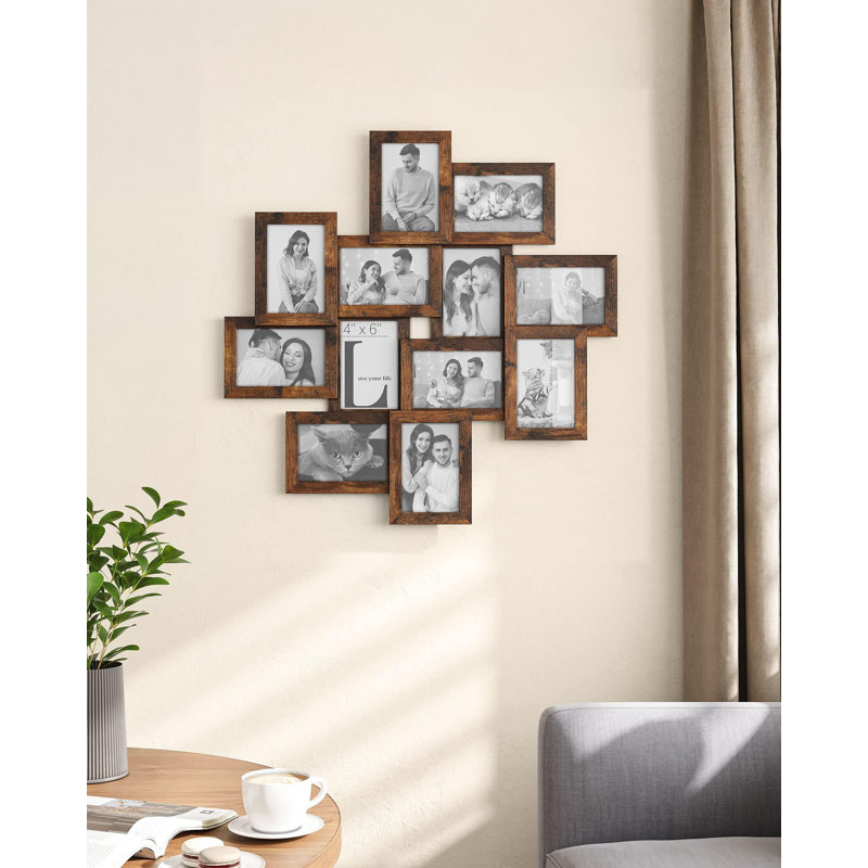 Cadres 4 po x 6 po, ensemble de 12 cadres photo pour décoration murale, façade en verre, assemblage requis, brun rustique