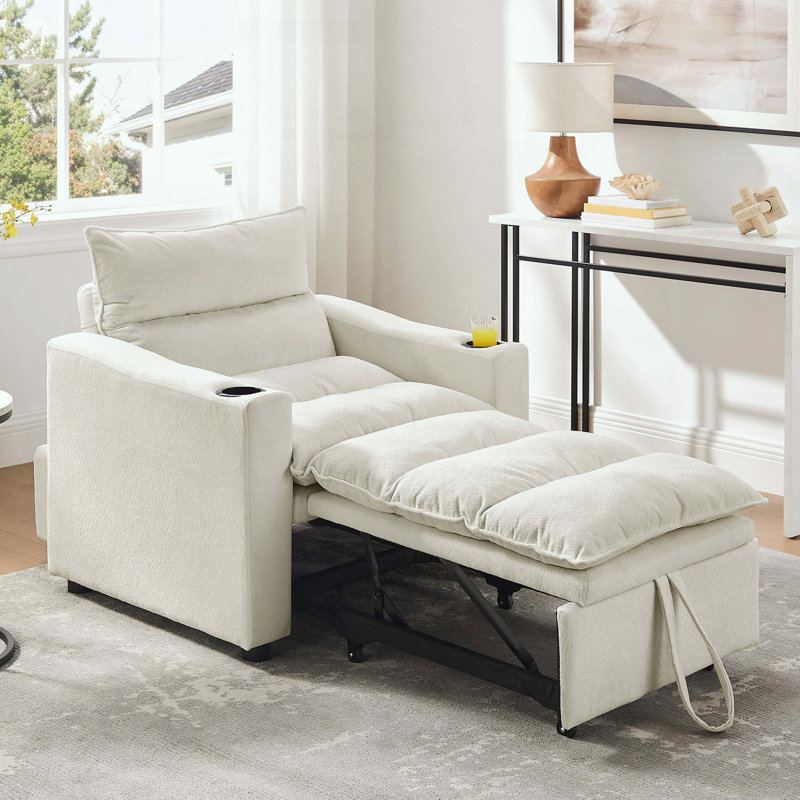 Canapé-lit convertible 3 en 1 - Velours - Porte-gobelet, Beige