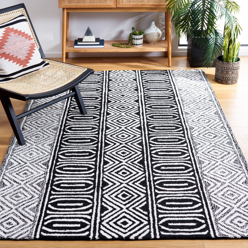 Tapis noir à motif géométrique touffeté à la main Capri Capri, Rectangle de 5 pi x 8 pi