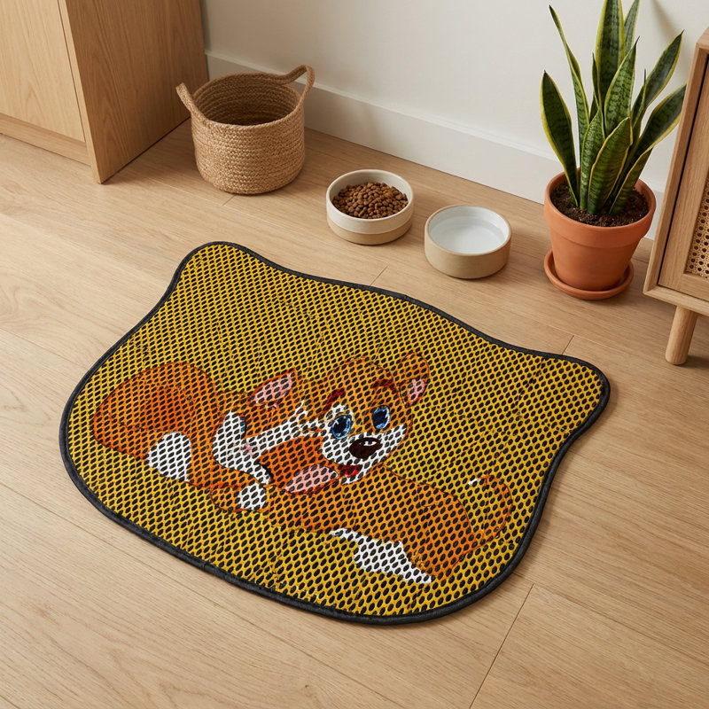 Tapis de récupération de litière multicolore à motif de chat de dessin animé pour des sols propres (15,7'' L x 19,7'' l x 0,3'' H)