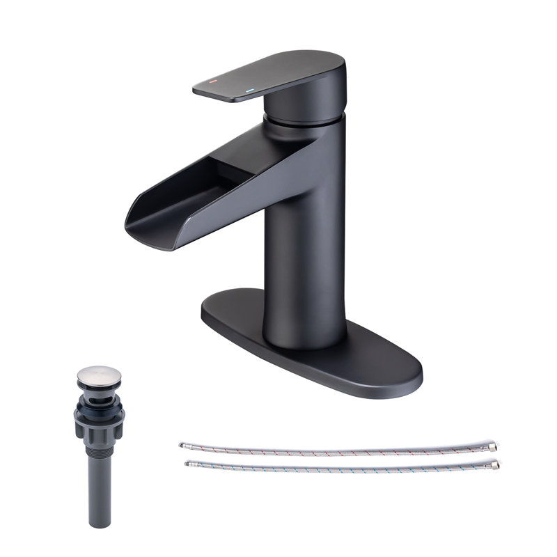 Single Hole Bathroom Faucet with Drain Assembly, Matte Black