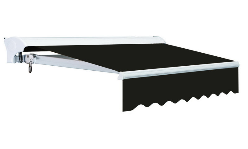 Auvent rétractable manuel pour terrasse 8 pi x 6 pi Advaning, Rouge brique / rayures beige sable