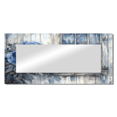 Blue Peonies By The Farm Fence  - Floral Wall Mirror Art - Printed On Metal