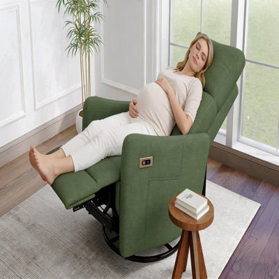 Fauteuil inclinable pivotant électrique, fauteuil à bascule pivotant à 270° pour adultes, petit fauteuil à bascule pour petits espaces, fauteuil inclinable à bascule en tissu rembourré pour chambre d'enfant, salon, salle de cinéma (vert foncé)