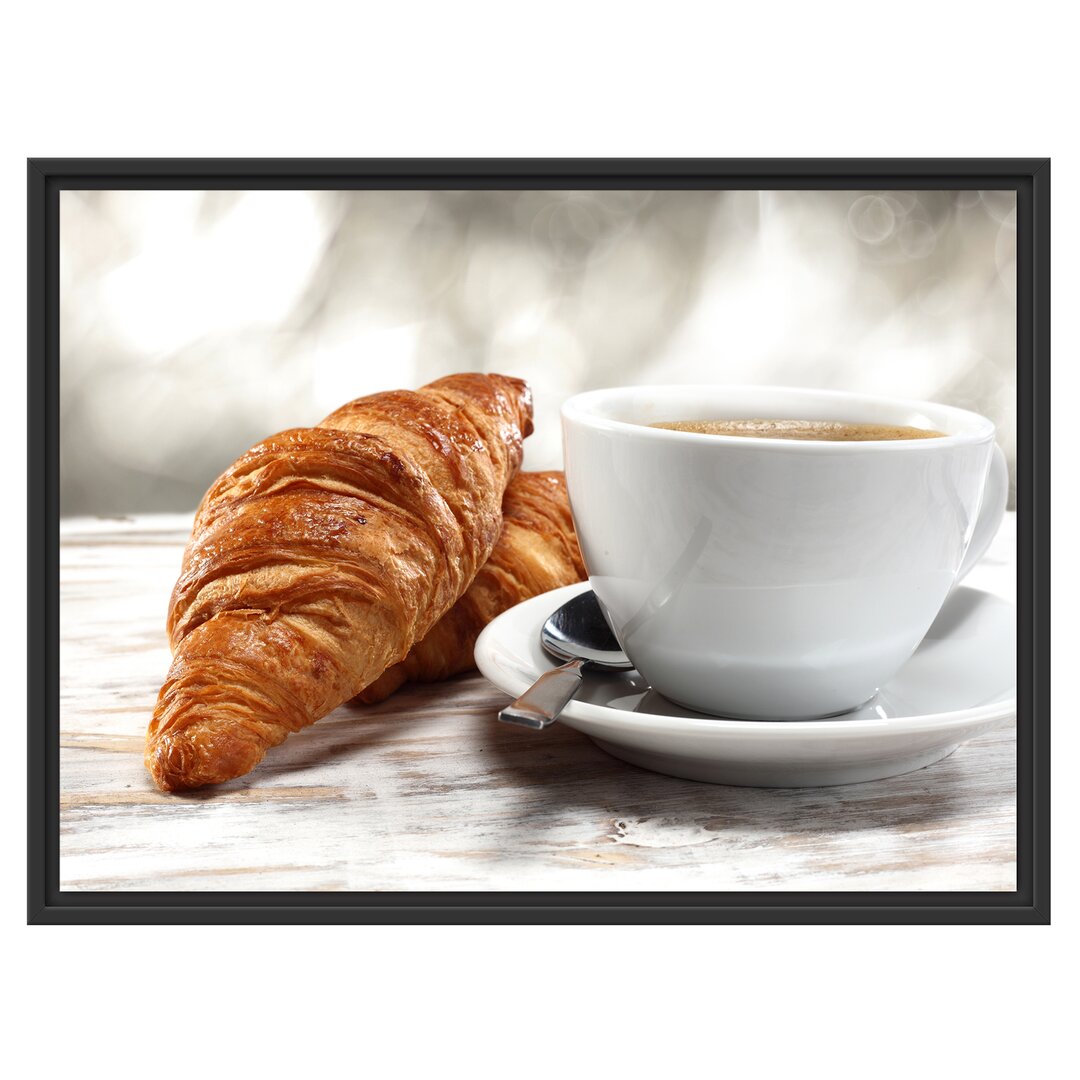 Gerahmtes Wandbild Frisches Croissant und Kaffee