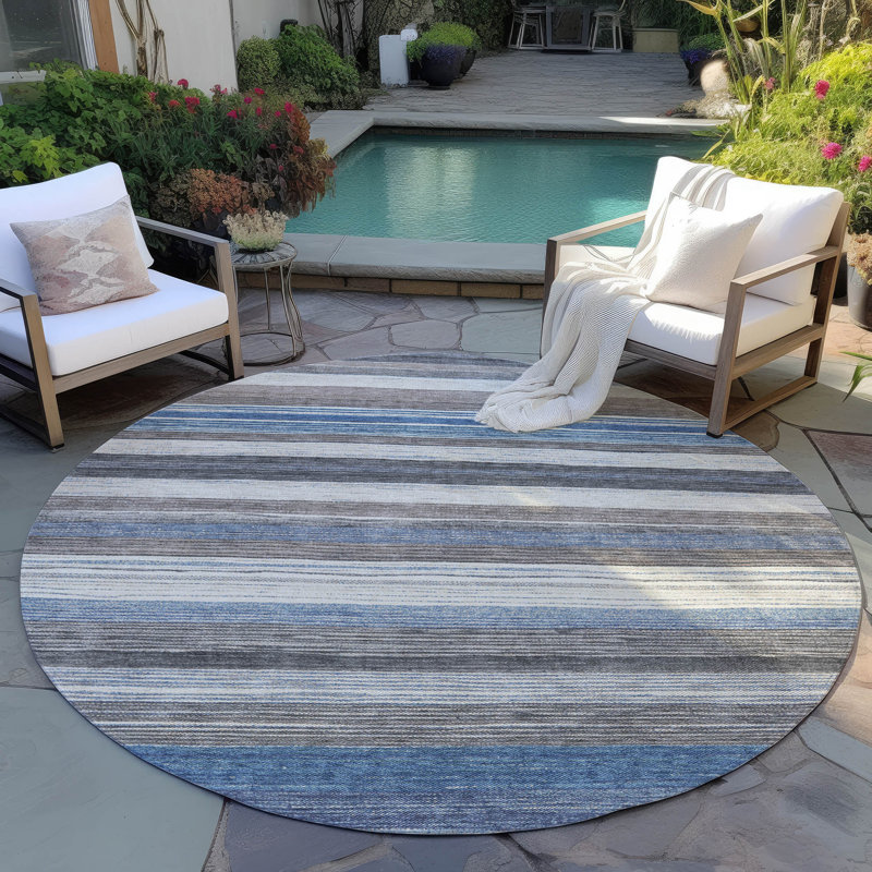 Machine Washable Indoor/Outdoor Cinead ACN1703 Denim Rug, Round 8'
