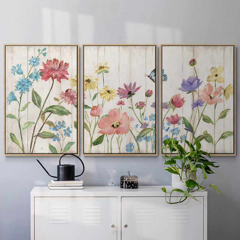 " Wildflower Flutter On " 3 - Pieces, 40" H x 78" W x 2" D, Natural