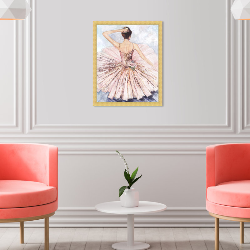Ballet Inspired Roses - Peinture sur papier, Papier avec cadre doré, H 20 po x l 16 po