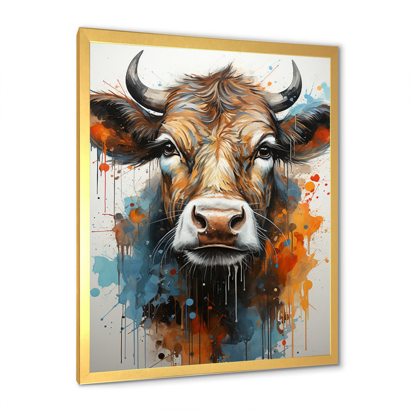Popart Urban Cow - vache, art mural, Cadre doré simple, H 20 po x l 12 po x P 1 po