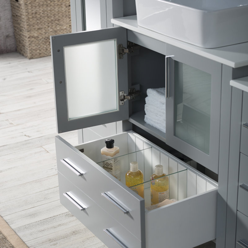 Mance 102" Double Bathroom Vanity Set with Mirror & Linen Closet, Metal Gray
