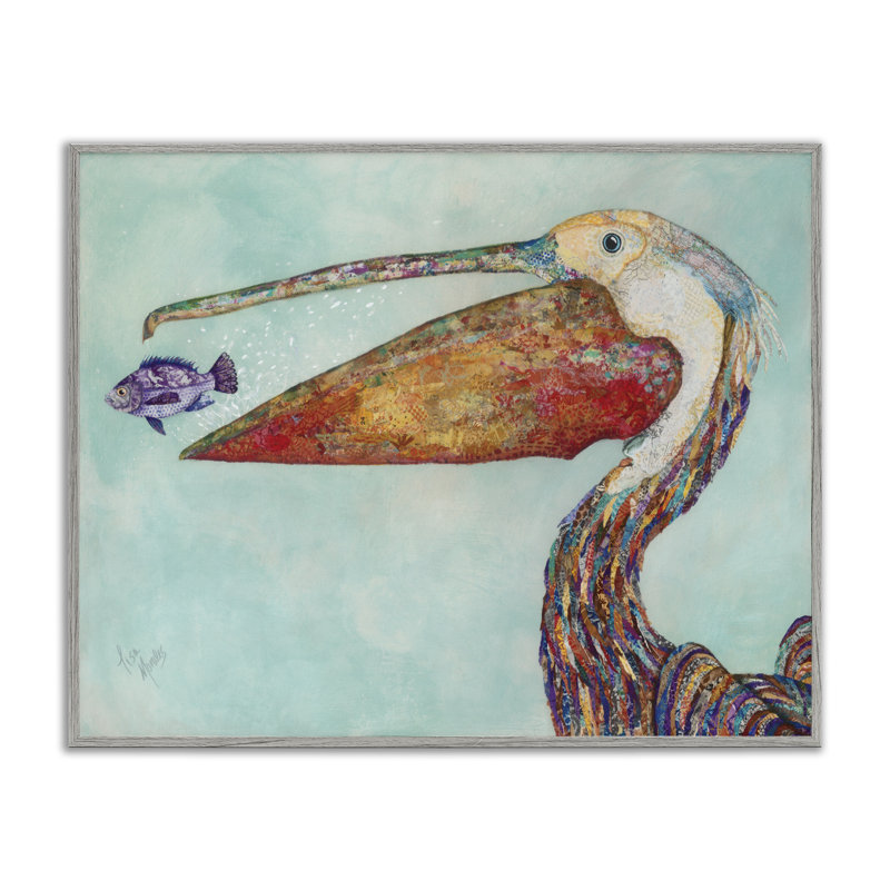 Pelican's Lost Supper, poisson et plumes à motifs par Lisa Morales - impression d'art graphique, Estampe numérique Farmhouse
