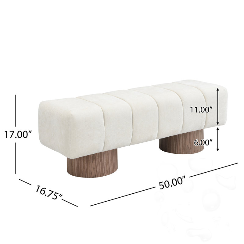 Marlon Dining Bench With Wooden Base, White Duplicate, 17" H x 49" W x 16.75" D