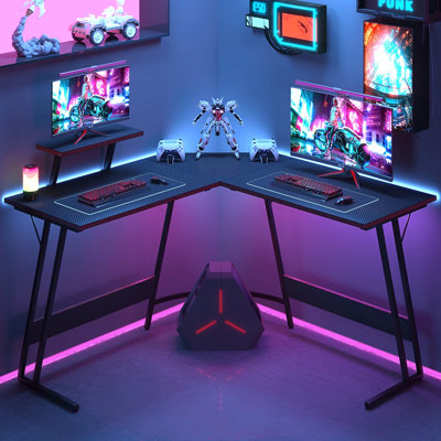 Sherri L Shaped Gaming Computer Desk with Large Monitor Stand