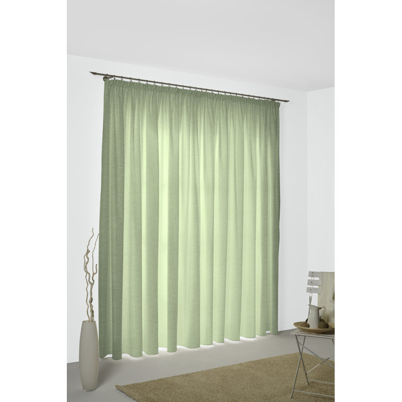 Polyacrylic Opaque Pinch Pleat Curtain Panel, 132cm Width x 375cm Drop, Light green