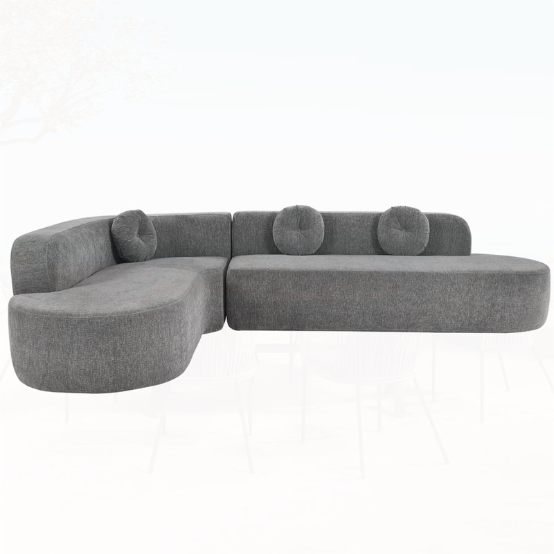 Très grand canapé modulaire rembourré en tissu doux, Polyester gris
