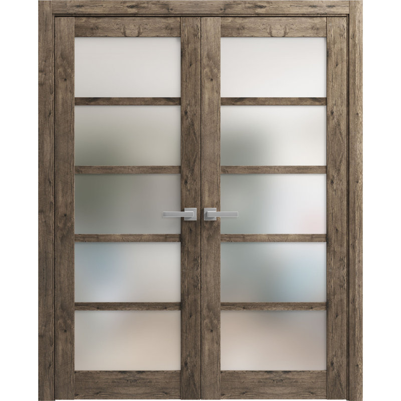 Portes françaises à panneaux en bois Quadro, Chêne cognac, 48 po x 80 po