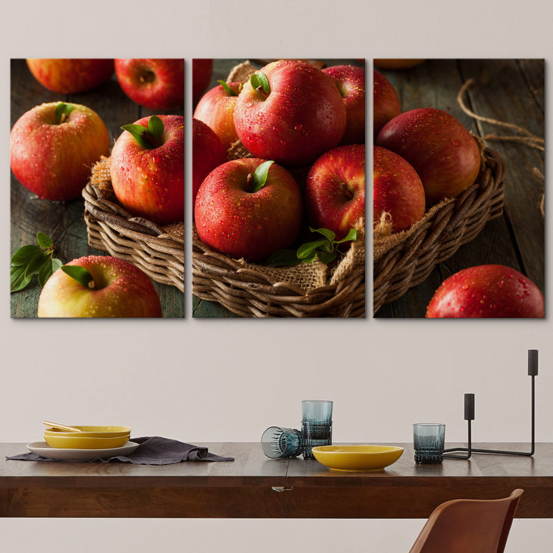 Décoration murale moderne de pommes rouges dans un panier, Toile tendue, H 24 po x l 48 po
