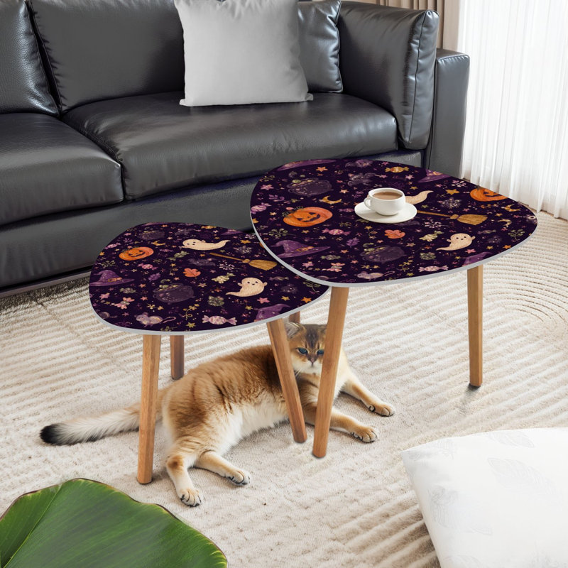 Ensemble de 2 tables gigognes triangulaires avec citrouilles fantômes d'Halloween