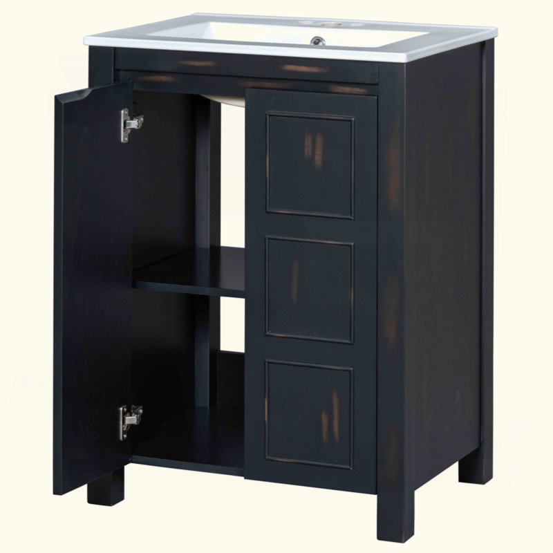 Ensemble de meuble-lavabo 48 po avec lavabos doubles (séparés), lavabos doubles en céramique, tablette de rangement et portes à fermeture en douceur 48 po