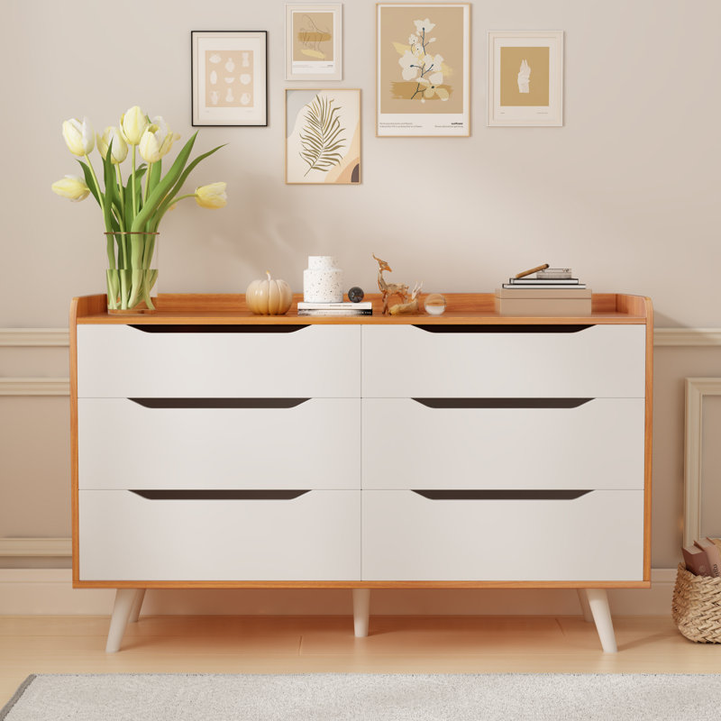 Jhelani 47.2'' W 6 - Drawer Dresser, White/Brown