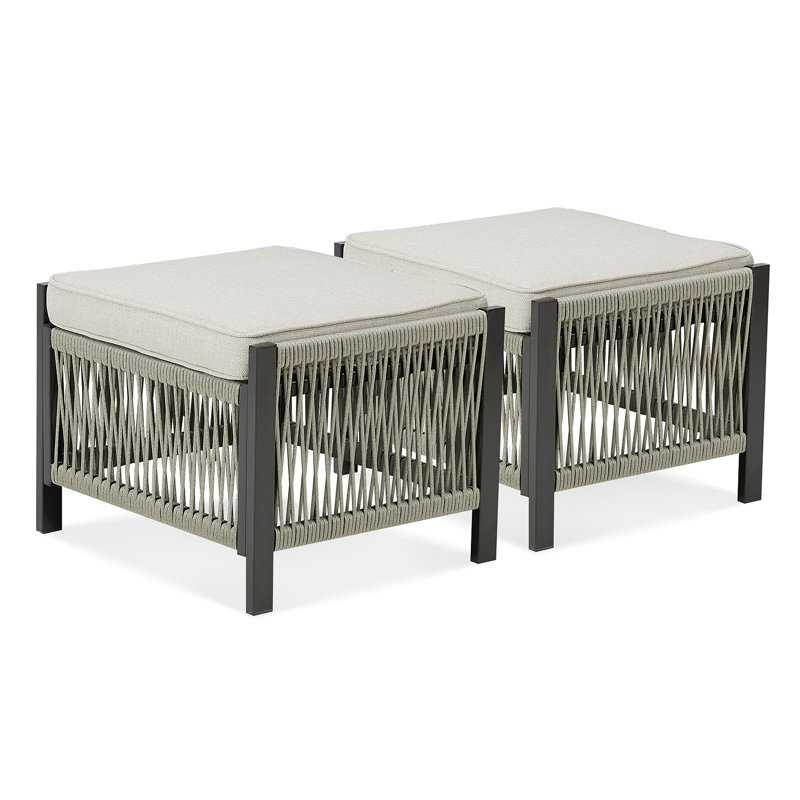 Ensemble de 2 repose-pieds d'extérieur en osier PE avec coussin pour la cour ou la terrasse, Beige