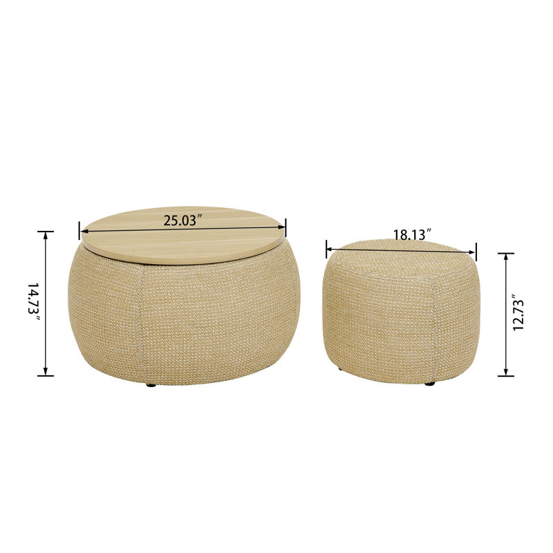 Ensemble de tabouret de rangement moderne en tissu, comprend tabouret rond + tabouret de rangement
