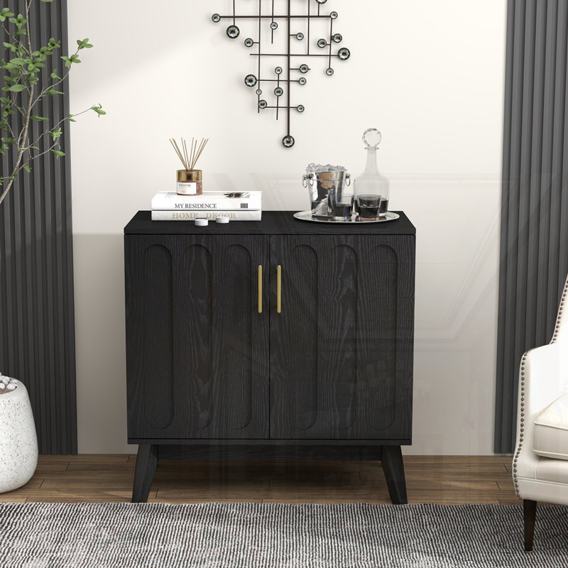 Mid Century Modern Fluted Sideboard Cabinet, Black
