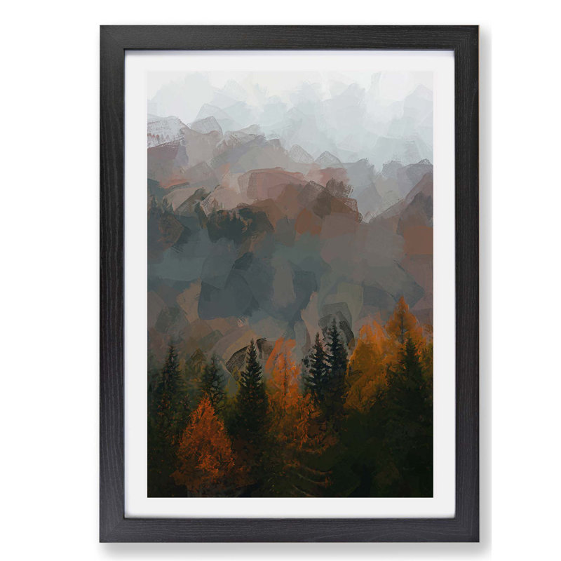 Misty Forest in the Autumn - Framed Print, 62cm H x 87cm W x 2cm D, Black